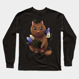 Cat with muscari flowers Long Sleeve T-Shirt